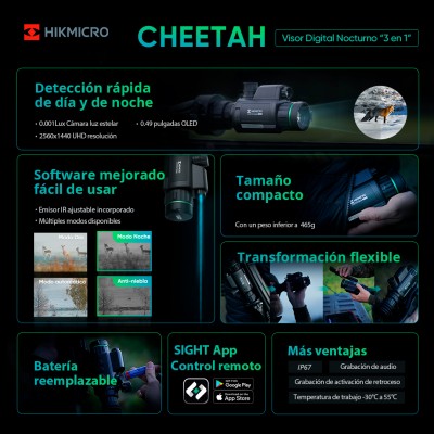 Visor nocturno digital Clip-On Cheetah C32F-RNL con telémetro y emisor IR 940 nm HIKMICRO