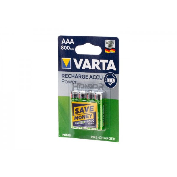 Pilhas AAA recarregáveis 800mAh 4 unidades [Varta]